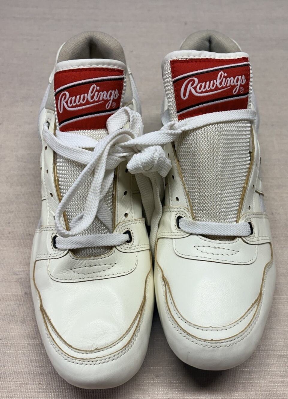 Vintage Early 1990s Classic Rawlings Pro Baseball Cleats White Leather S 11.5